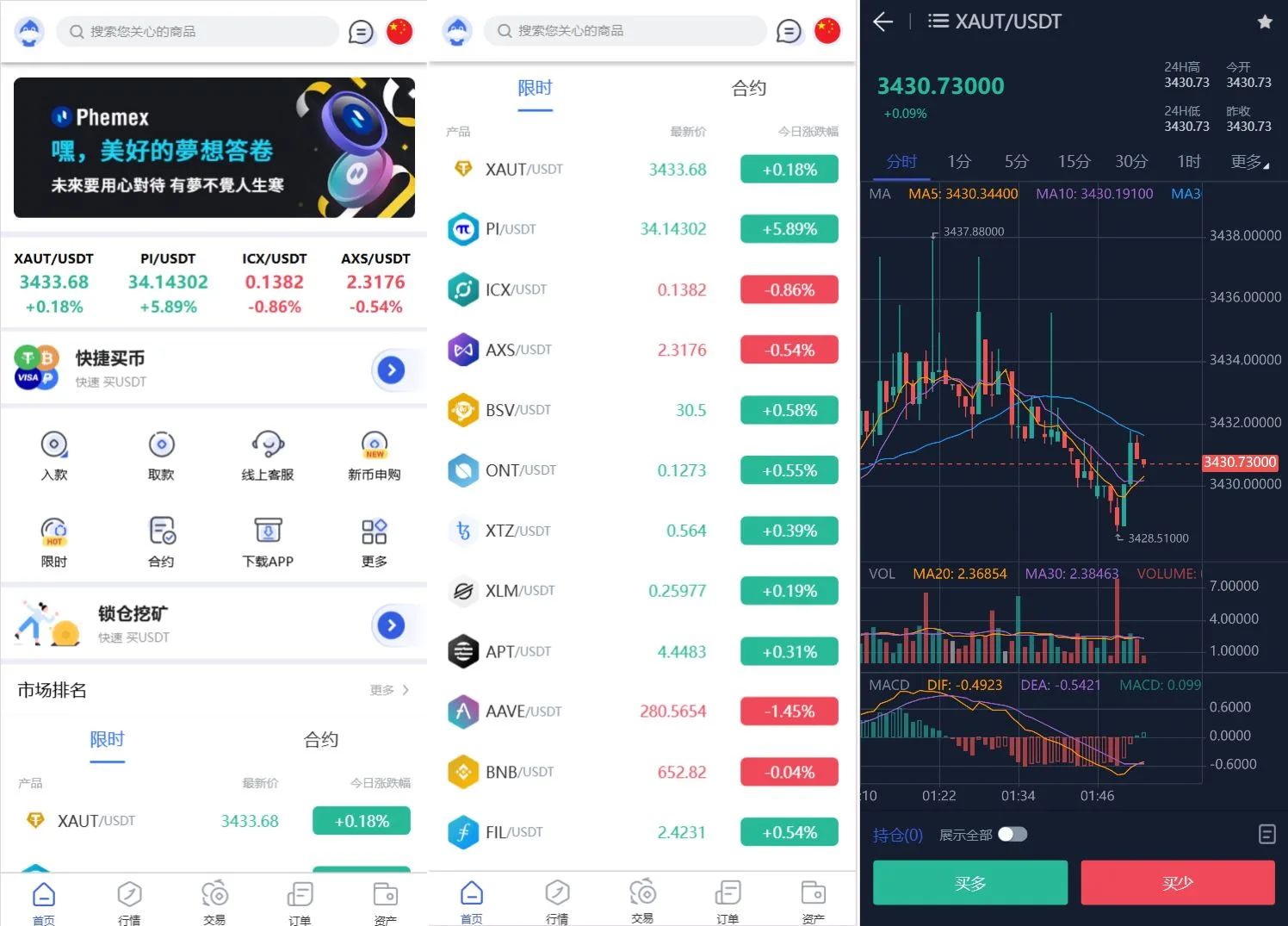 Phemex多语言交易所源码/期权交易+合约交易+新币申购+锁仓挖矿+平台币发行+K线行情控制/前端uniapp编译后+后端PHP-江海资源网